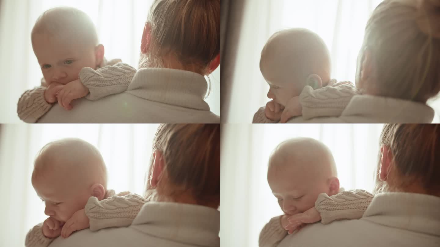 光芒四射的爱:母亲和她的宝贝儿子在阳光下拥抱的深情时刻