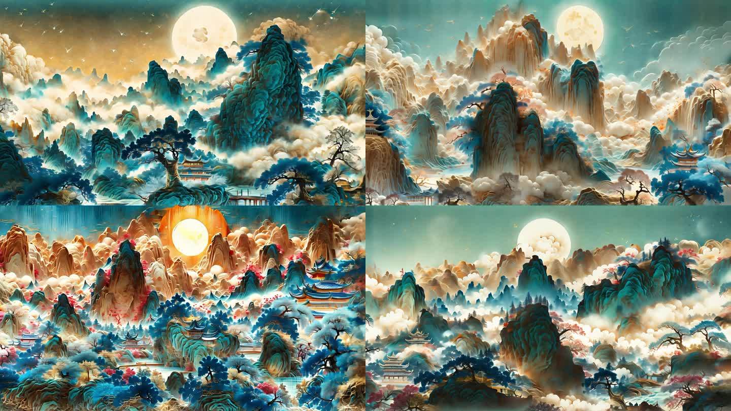 中国山水画古风水墨山水背景