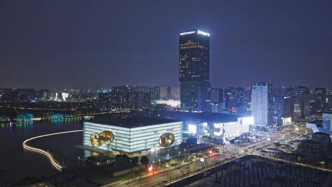 上海嘉定区嘉定新城建筑傍晚夜景