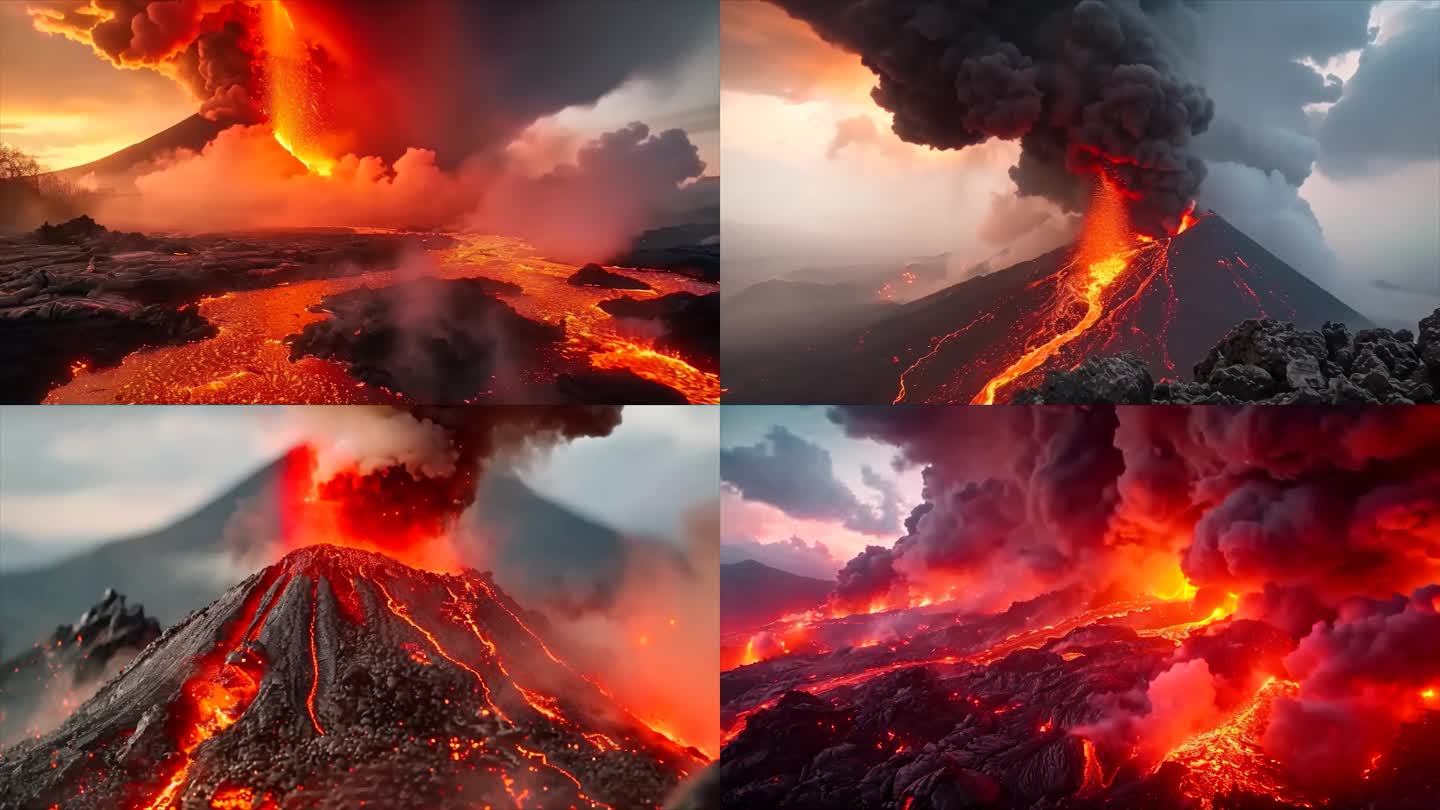 末日活火山爆发喷发岩浆自然灾害素材原创动