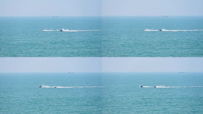 海上游艇快艇航行溅起浪花升格慢镜头