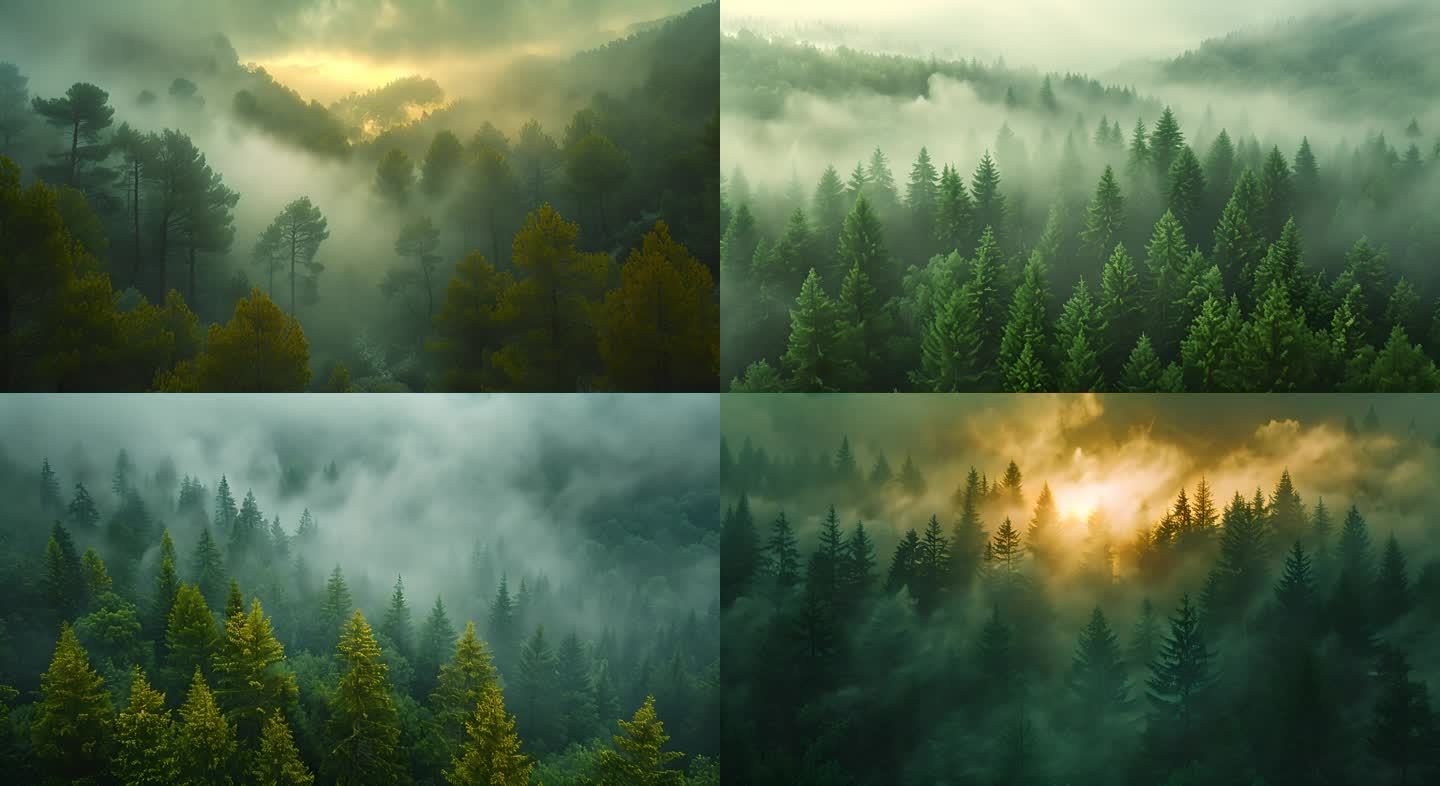 清晨森林雾海