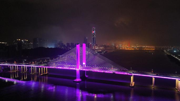 航拍云雾中的珠海中心夜景素材