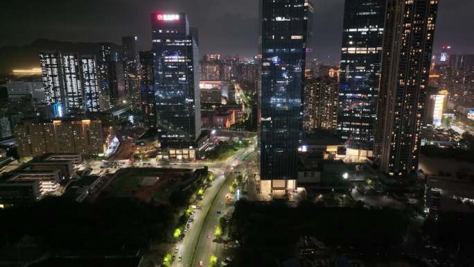 深圳夜晚马路车流夜景航拍高楼大厦摩天大楼