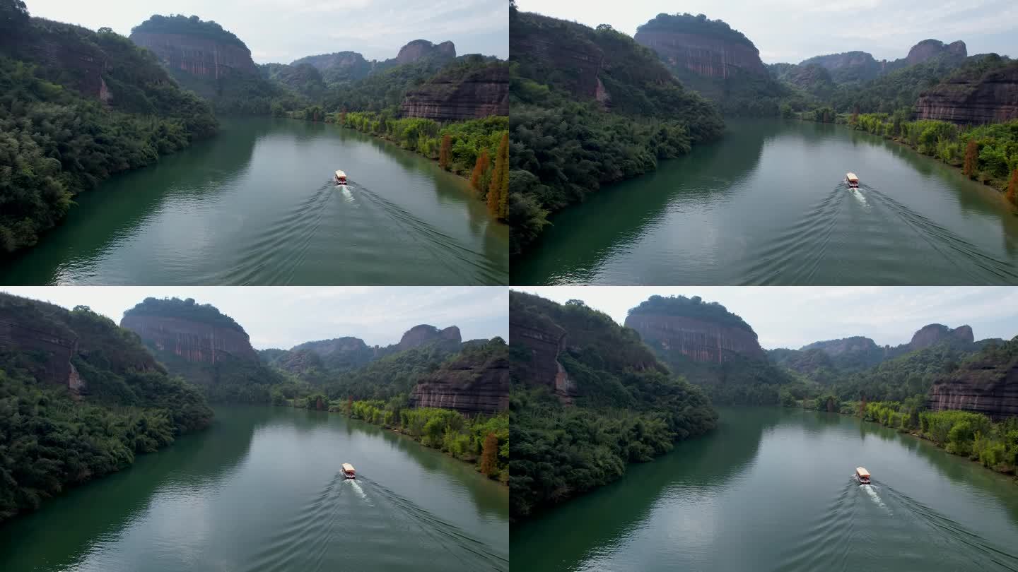 韶关丹霞山锦江风光游船山水风景航拍