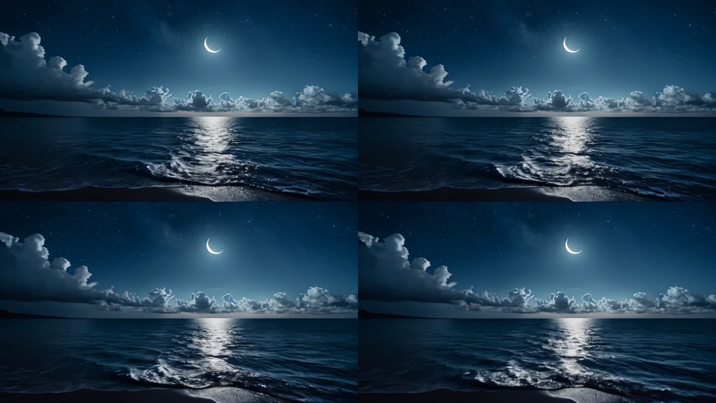 海上明月月光月色夜晚星空中秋氛围背景12