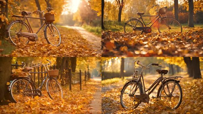 秋日落叶自行车