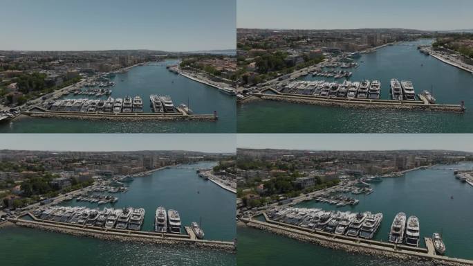 克罗地亚扎达尔，扎达尔市海港的鸟瞰图，有船只和游艇。