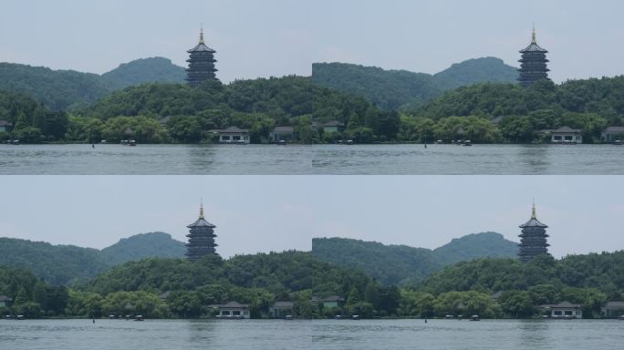 中国浙江杭州的雷峰塔和西湖风光