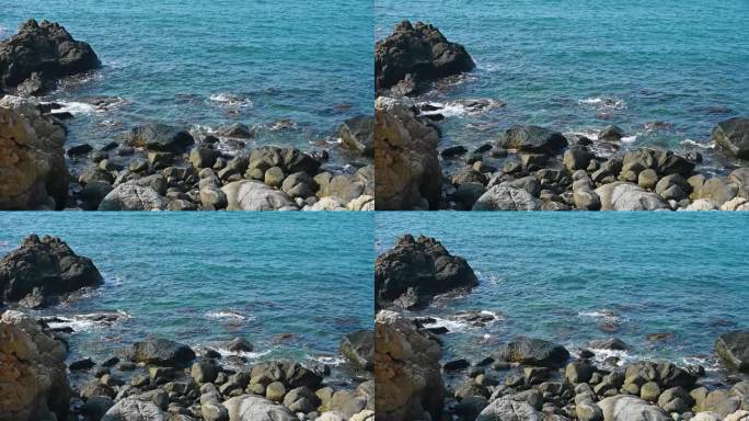 海浪拍打沙滩礁石升格慢镜头