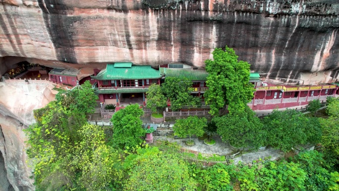 韶关丹霞山锦石岩寺丹霞地貌地质奇观航拍