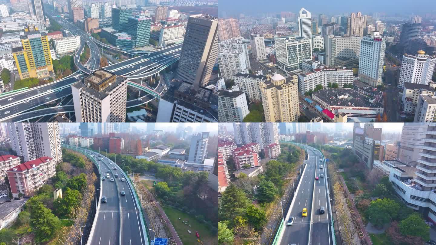 上海虹口区大柏树立交桥航拍车流内环高架路