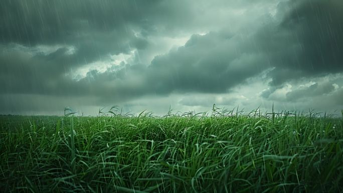 草原 下雨 雨水 青草 下雨