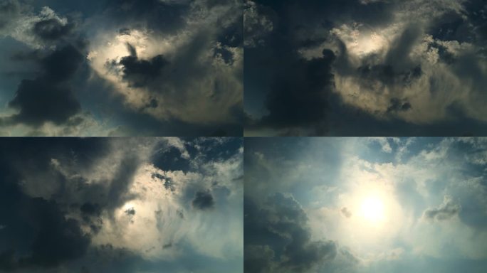 天空中云朵延时摄影光线四射