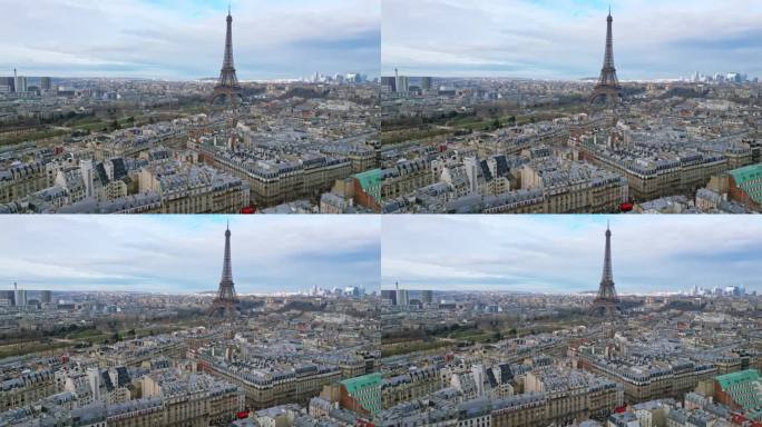 法国巴黎的战神广场和埃菲尔铁塔。空中后景和城市景观