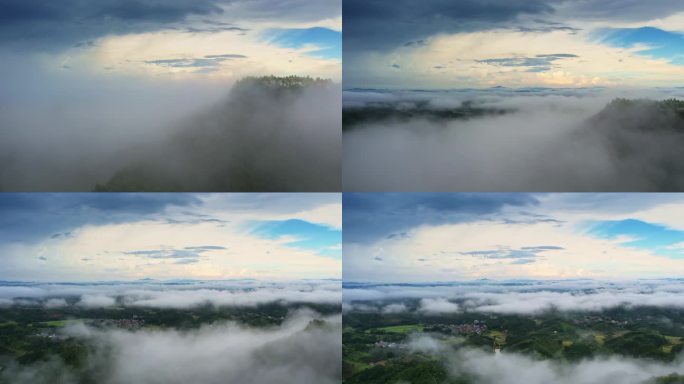云雾缭绕下的乡村仙境