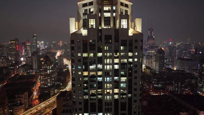 上海夜景航拍延安东路金光外滩中心黄浦区夜