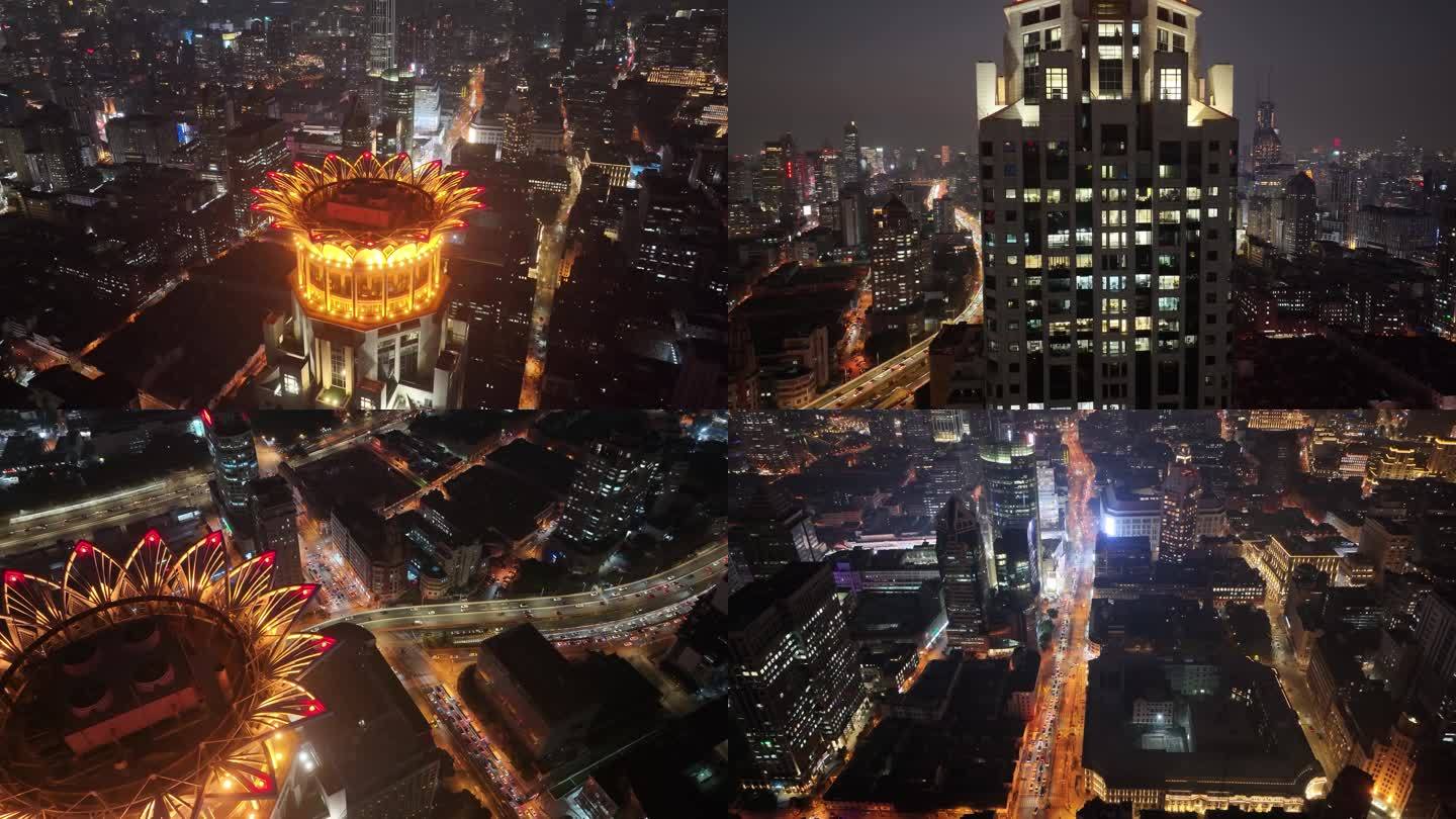 上海夜景航拍延安东路金光外滩中心黄浦区夜
