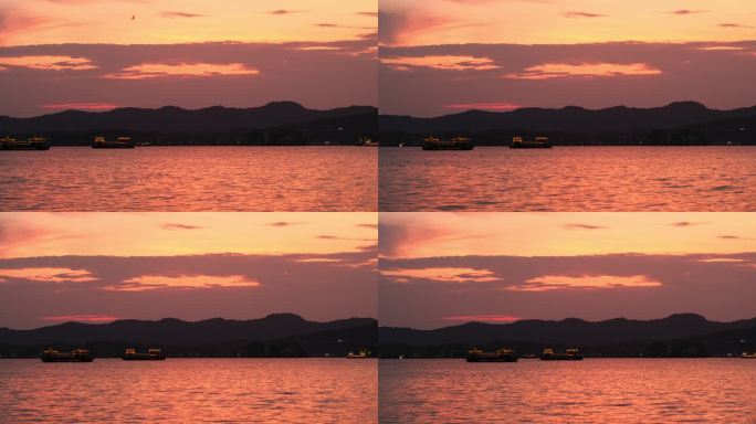 中国浙江杭州西湖的日落晚霞美景