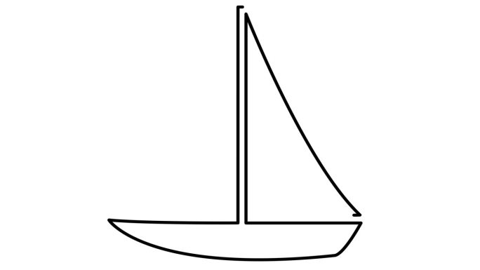 动画黑色游艇绘制。帆船的线形符号。旅游、休闲、航海、帆船赛的概念。毛圈的视频。线矢量插图孤立的白色背