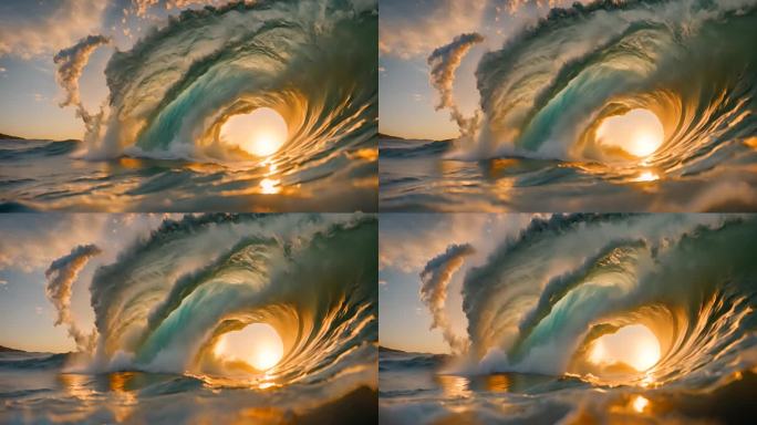 海上巨浪翻滚镜头穿过海浪大气海浪波涛汹涌