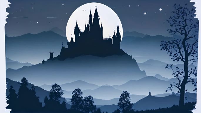 月光下的剪影城堡