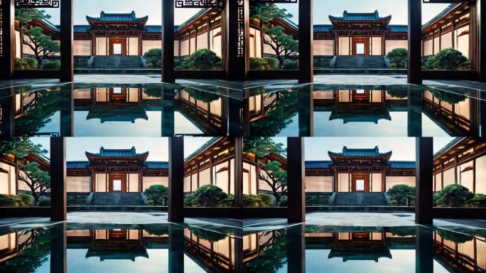 中国风建筑动态三维立体视频背景舞台背景2
