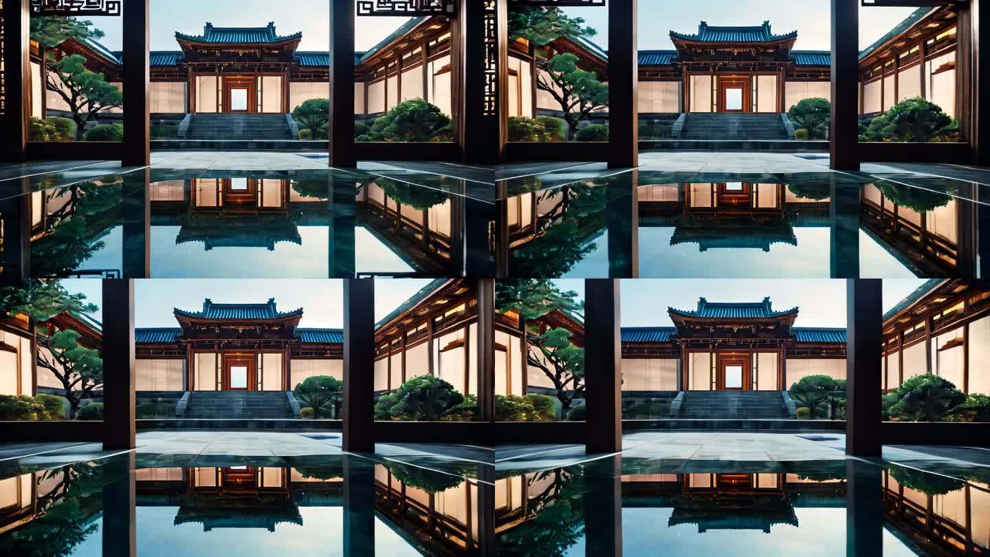 中国风建筑动态三维立体视频背景舞台背景2