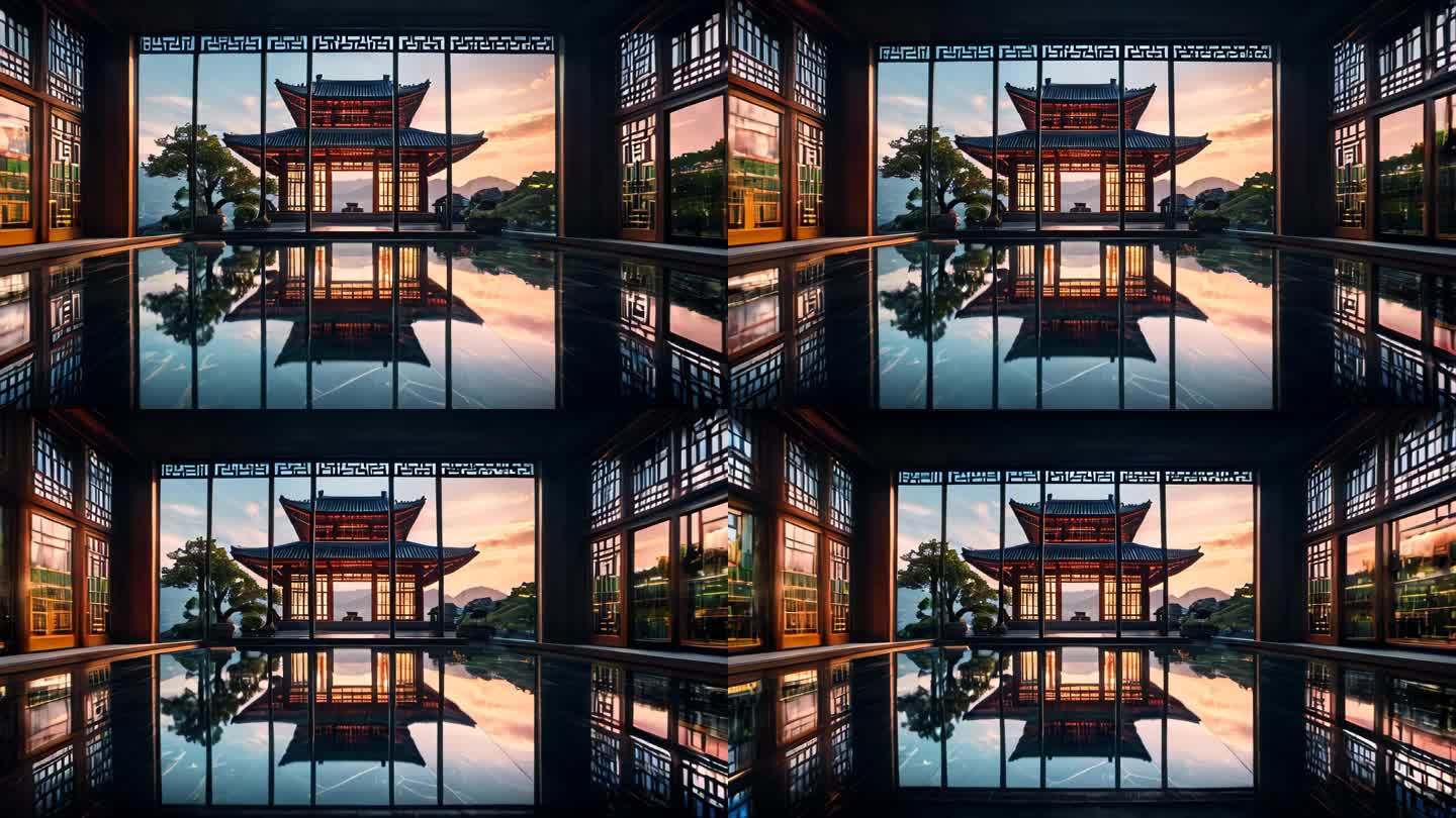 中国风建筑动态三维立体视频背景舞台背景7