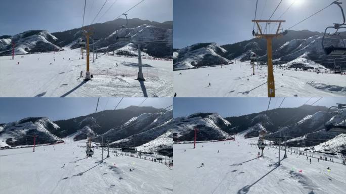 阳光明媚 俯拍滑雪场 新疆滑雪场 索道