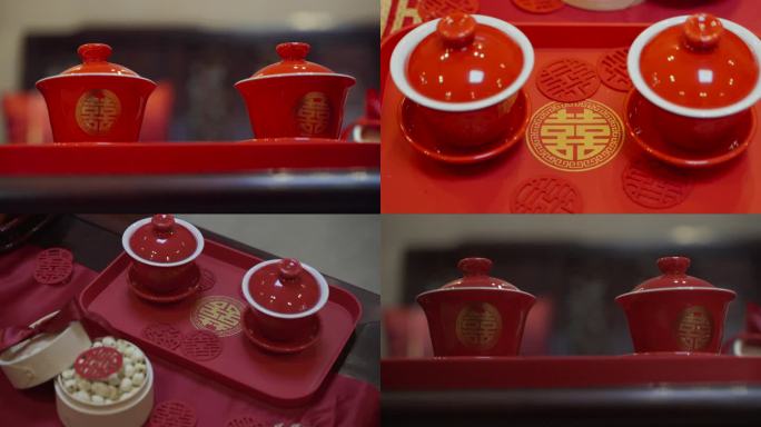 敬茶茶碗红色装饰结婚