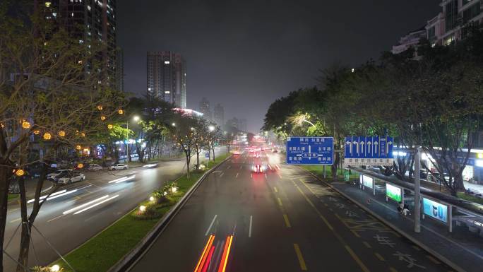 夜晚龙岗龙翔大道交通车流延时