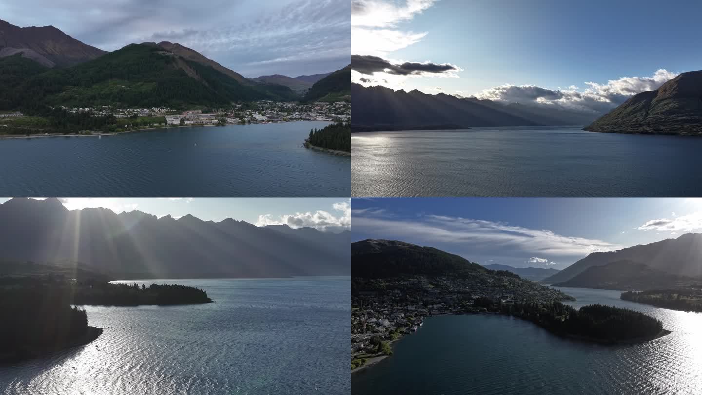 4K航拍新西兰皇后镇的清晨