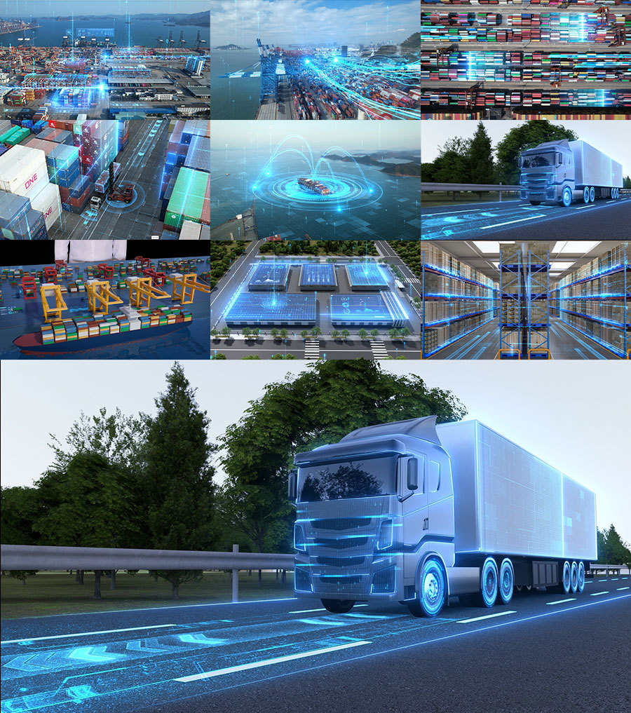 科技智慧港口码头集装箱货轮运输