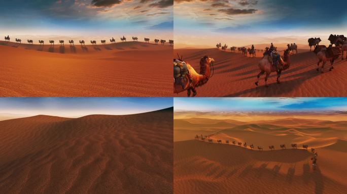 丝绸之路 一带一路  沙漠  驼队 日出