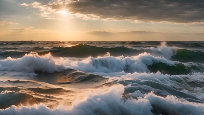 海上夕阳波浪翻滚海浪升格大浪淘沙大海母亲