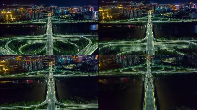 兰州市深安大桥夜景航拍延时