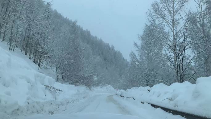 白雪皑皑的行驶景色  大雪纷飞