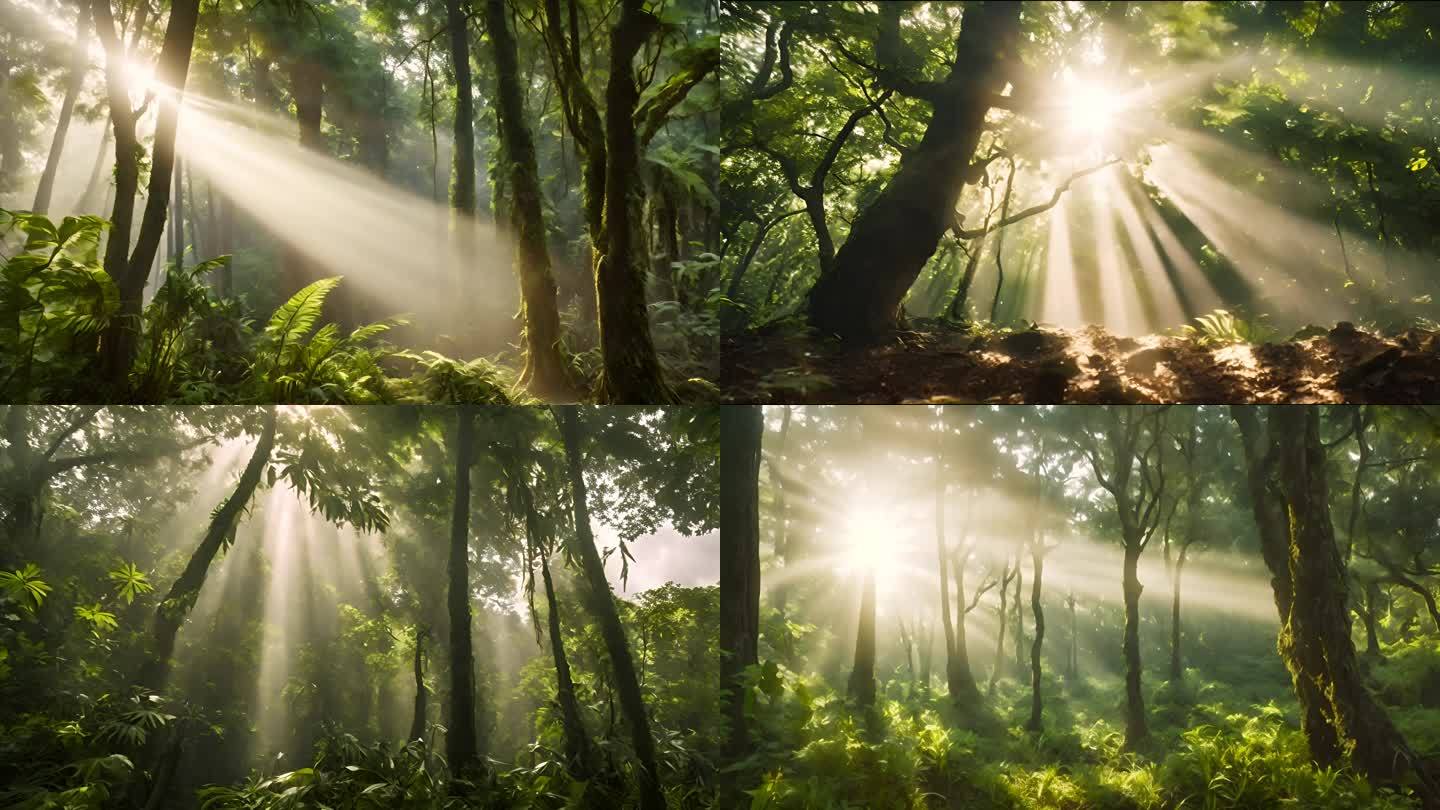 丁达尔效应清晨阳光穿过树林森林雾气光影