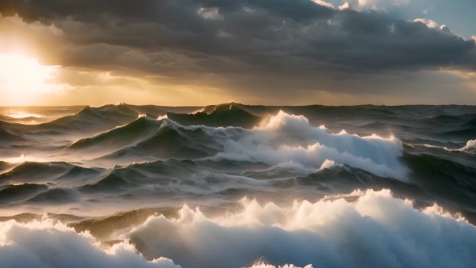 海上夕阳波浪翻滚海浪升格大浪淘沙大海母亲