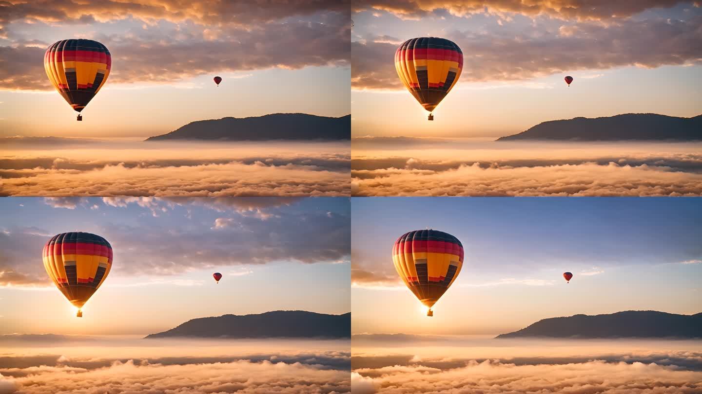 天空漂浮的热气球唯美意境空镜希望浪漫爱情
