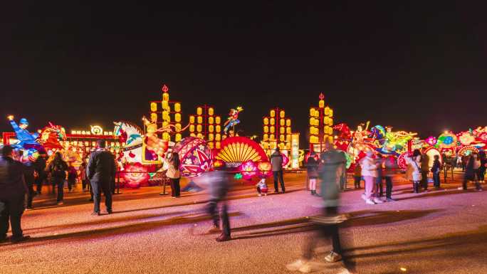 大明宫过年灯会夜景大范围延时