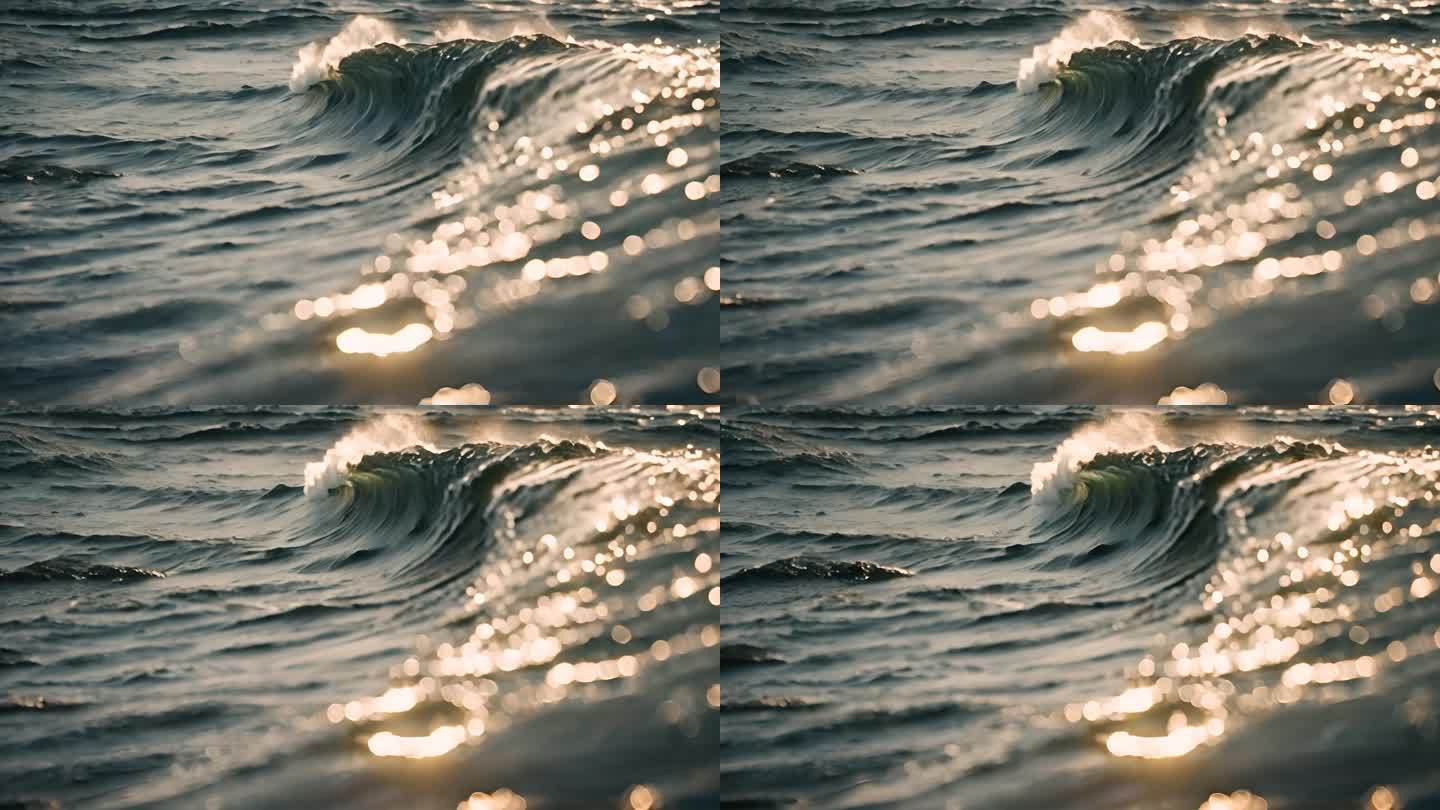 唯美海水波涛翻滚波光粼粼海浪慢动作空镜