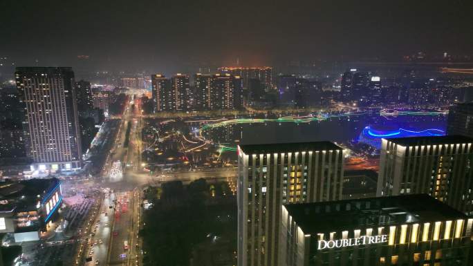 杭州钱塘区夜景 CBD中心位置 城市大片