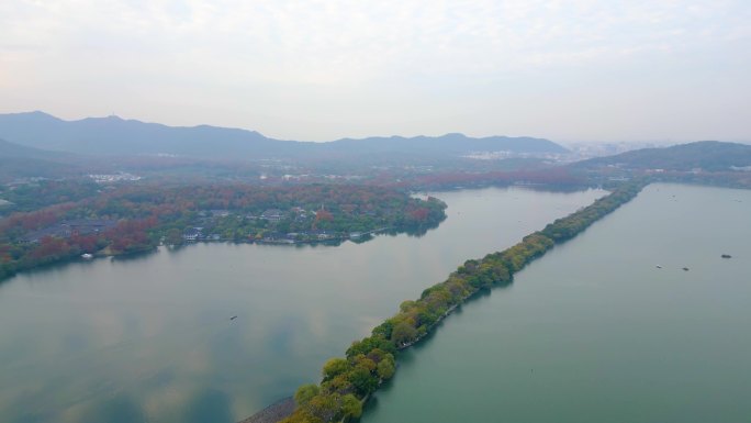 杭州西湖景区苏堤三潭印月小瀛洲航拍