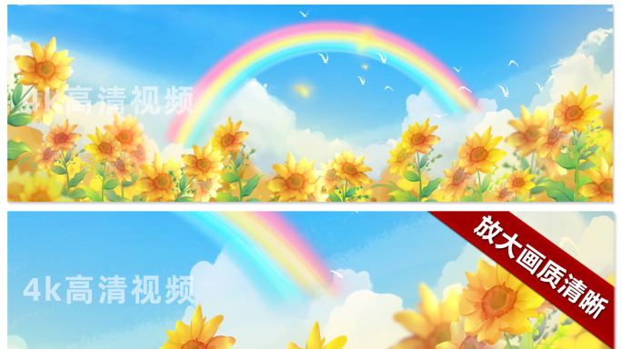 彩虹的约定背景视频素材卡通动画花丛彩虹