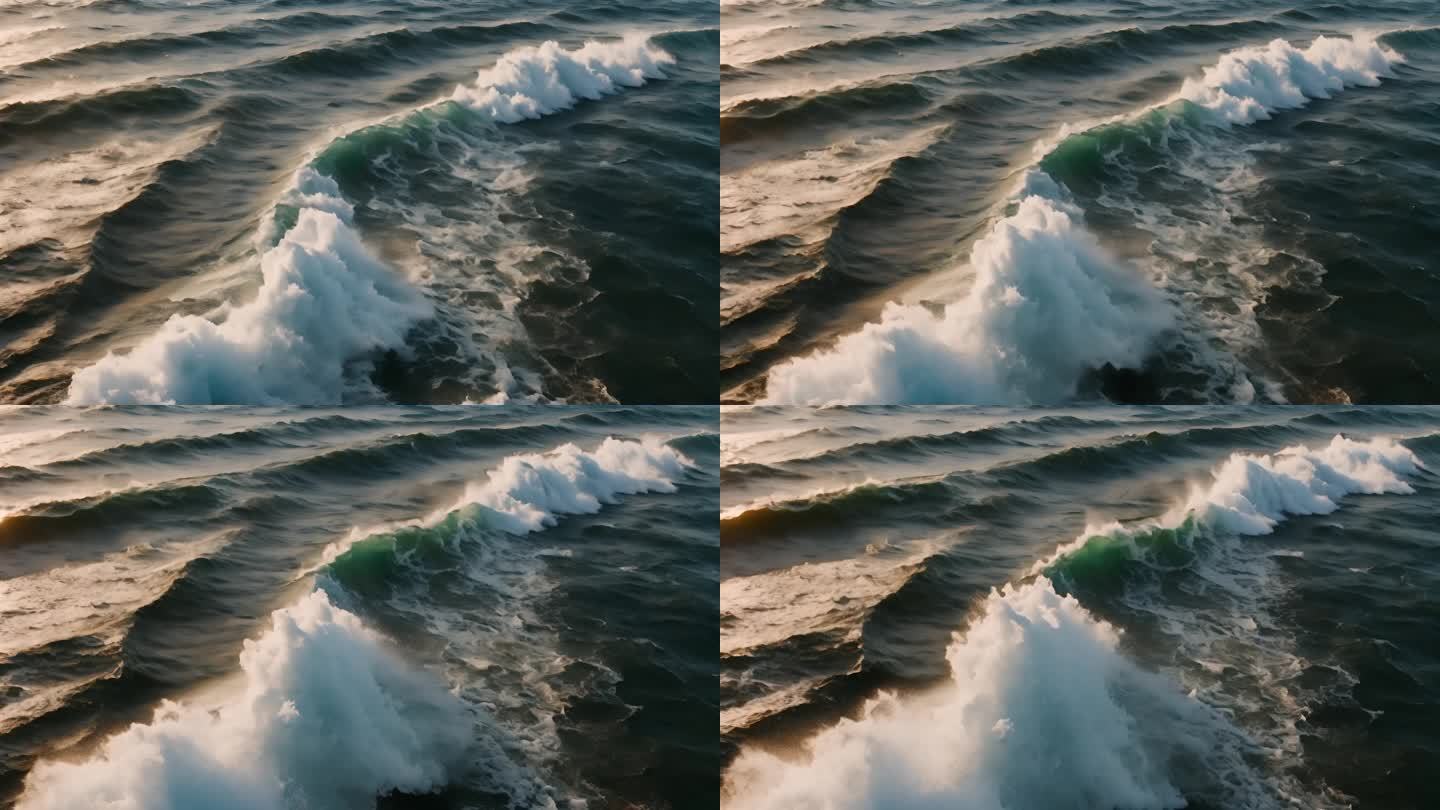 唯美海水波涛翻滚波光粼粼海浪慢动作空镜