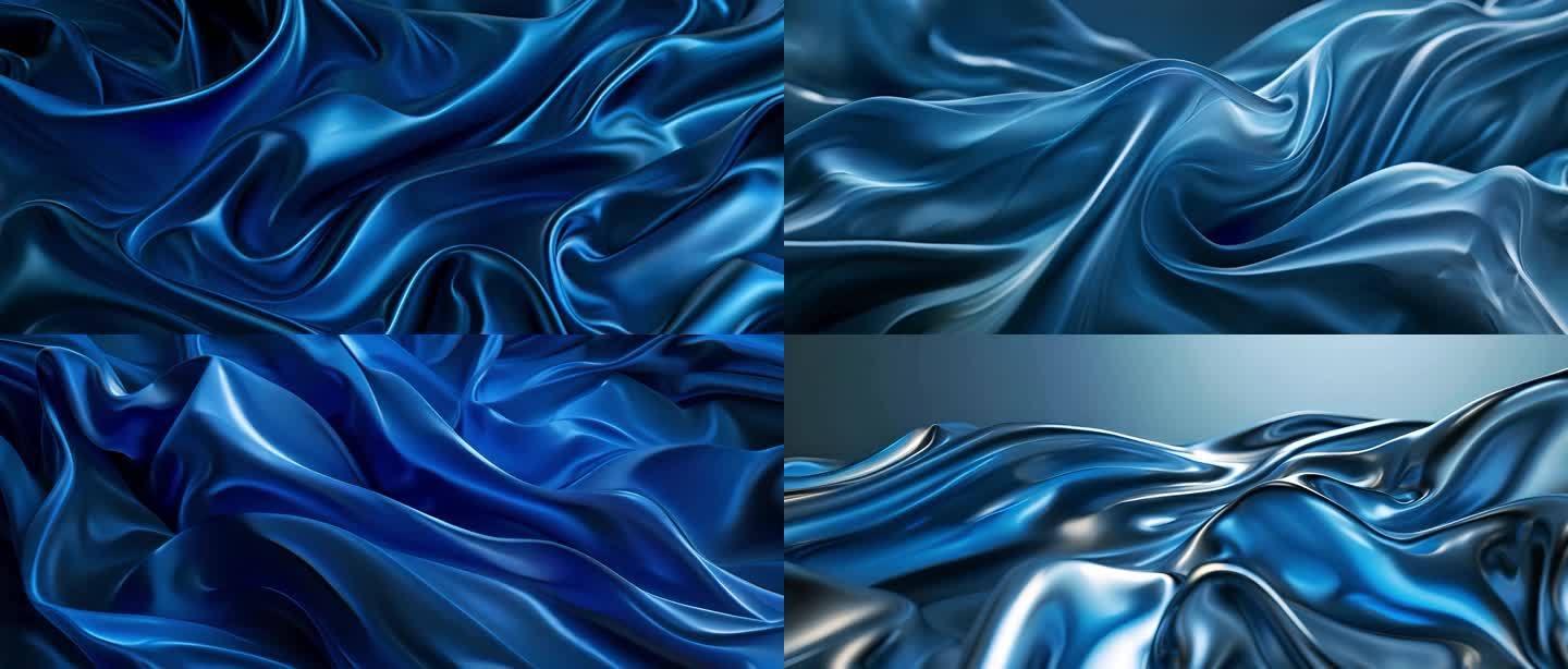 三维蓝色科技动态漂浮丝绸广告背景【2】
