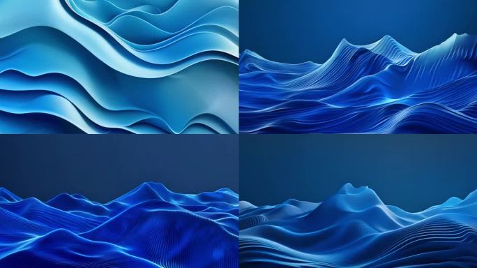 三维蓝色科技动态漂浮丝绸广告背景【1】