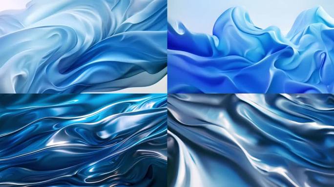 三维蓝色科技动态漂浮丝绸广告背景【3】